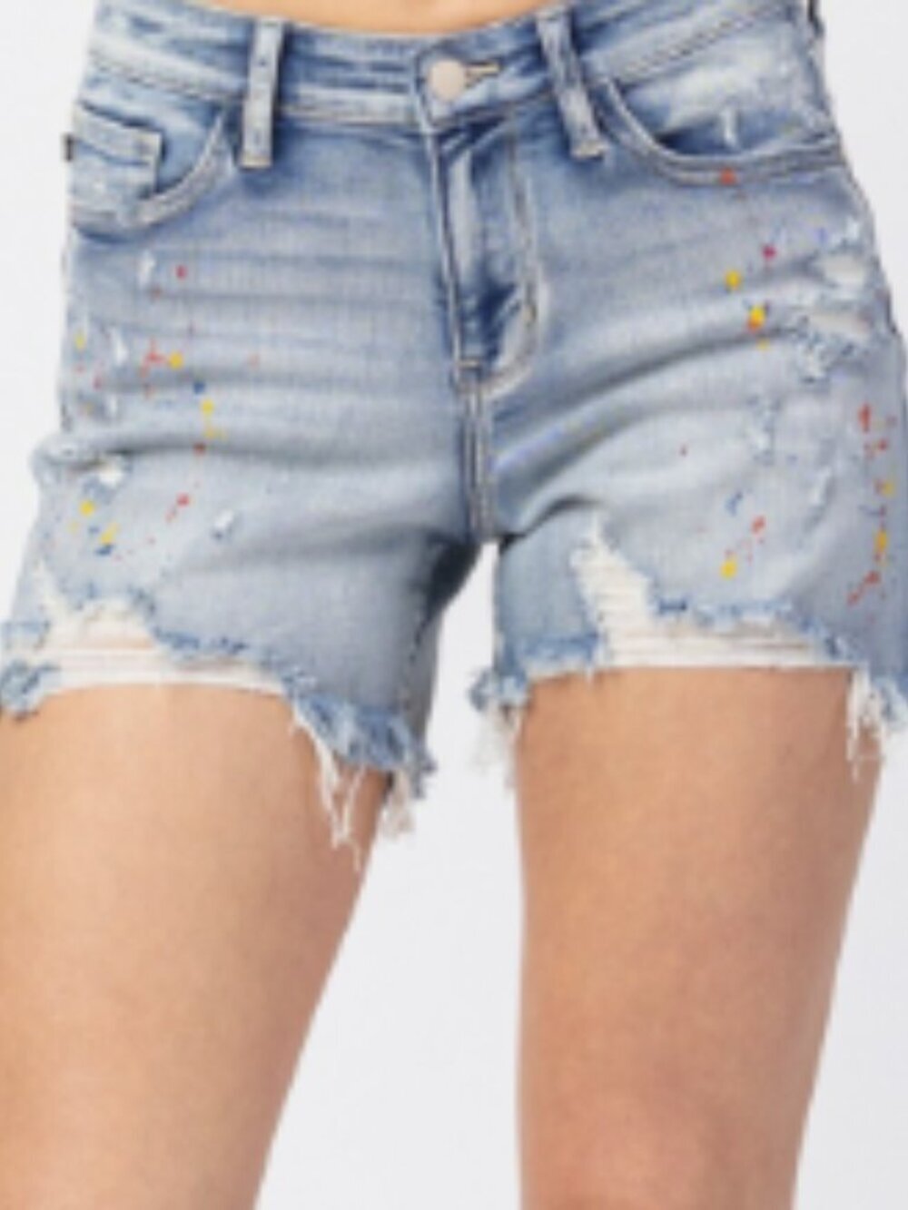 Judy Blue Mid-rise Rainbow Paint Splash Cutoff Shorts XL NWT